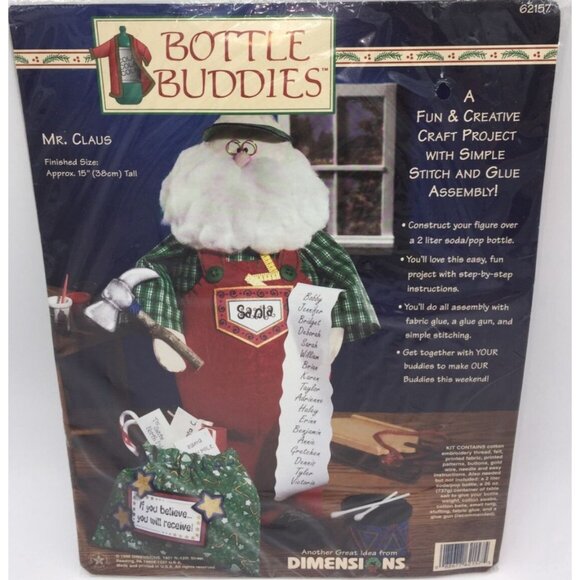Vintage Dimensions Bottle Buddies Felt Craft Kit 18098 Mr Claus Santa 1996 - Picture 11 of 11
